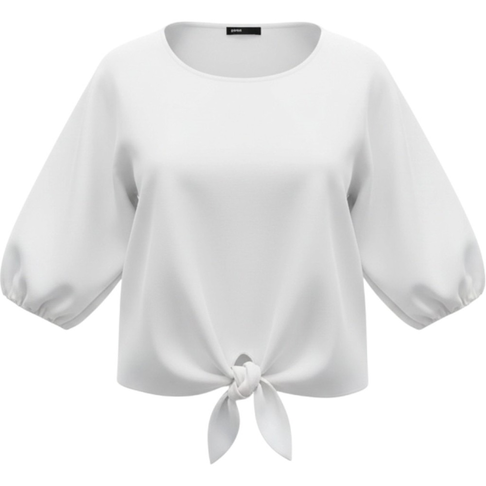 NWT Gibsonlook White Cotton Puff Sleeve Tie-Front Blouse Size Large